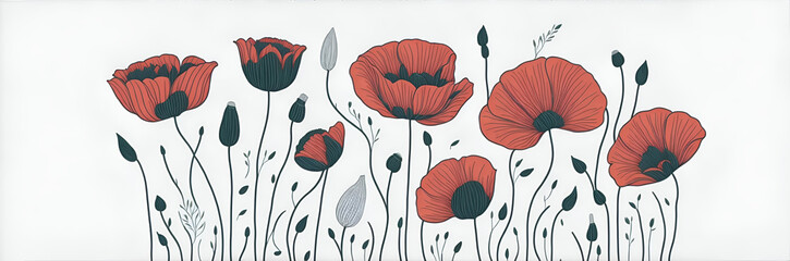 Spring Poppies flowers. AI generated illustration