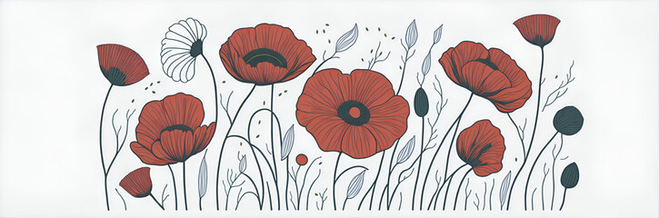 Spring Poppies flowers. AI generated illustration