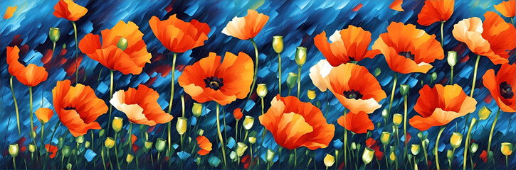 Spring Poppies flowers. AI generated illustration