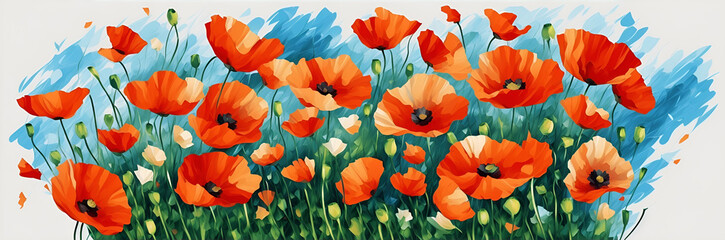 Fototapeta premium Spring Poppies flowers. AI generated illustration