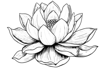 A lotus lily water flower in a vintage woodcut engraved etching style vector illustration.