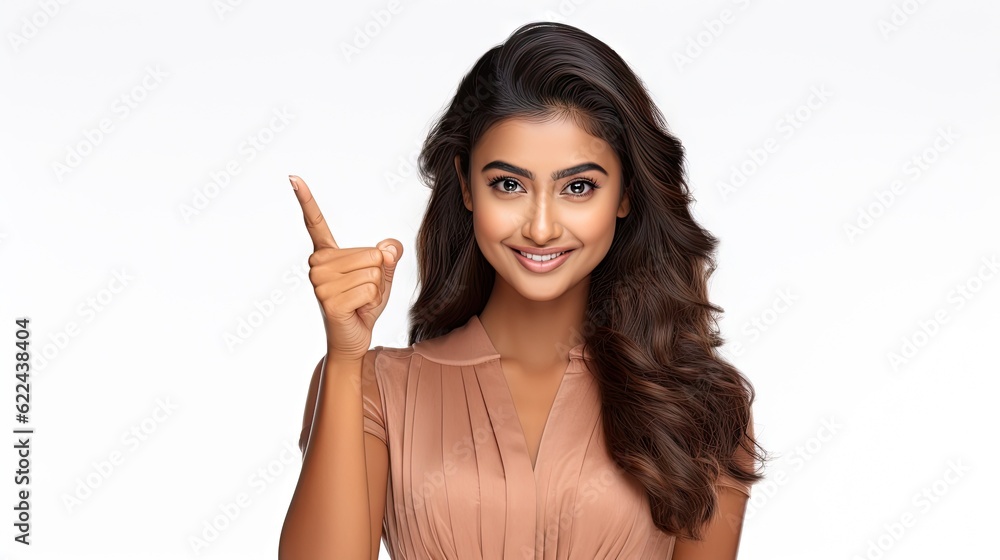 Wall mural young indian woman pointing isolated background generative ai