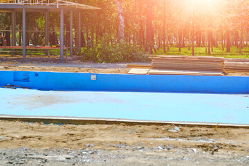 Construction of fountain in public park.