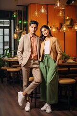 Obraz premium Indian couple in restaurant for date generative ai