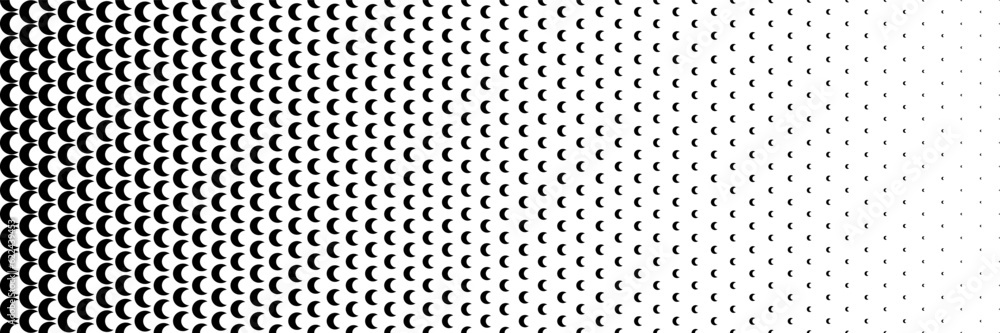 Poster horizontal black halftone of crescent moon design for pattern and background.