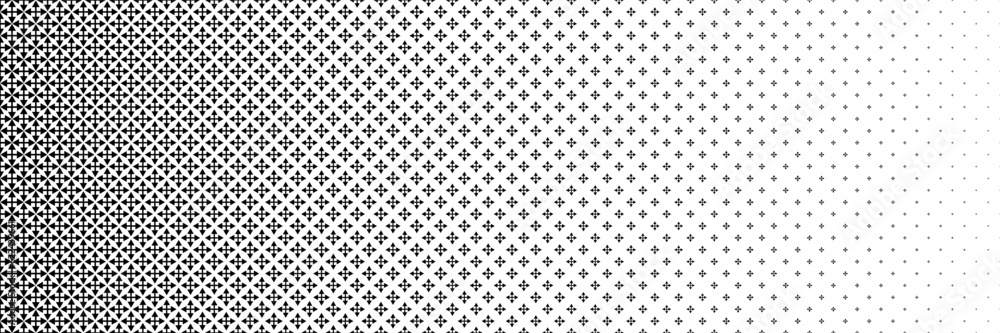 Poster horizontal black halftone of cross and triangle design for pattern and background.