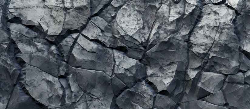Rock texture. The surface of the mountain is like a stone wall. White gray grunge background with copy space for design. Wide banner. Panoramic. Created with Generative AI technology.