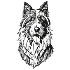 Bearded Collie dog logo vector black and white, vintage cute dog head engraved sketch drawing
