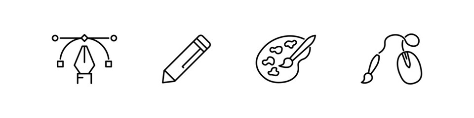 Graphic design icons in line style. Creative set, c, mouse, pencil, tools