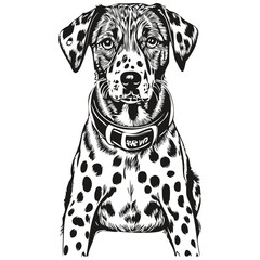 Dalmatian dog portrait in vector, animal hand drawing for tattoo or tshirt print illustration