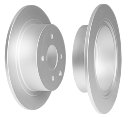 Steel brake discs for a passenger car on an isolated background.
