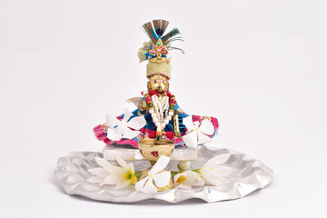 Lord krishna childhood statue on white background, kanha ji