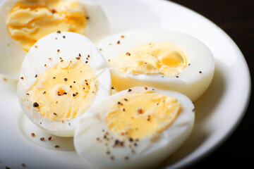 Closeup of boiled egg in plate