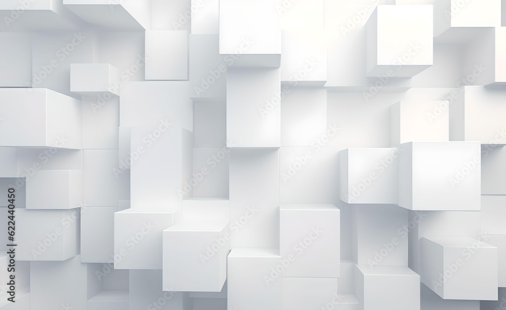 Poster abstract geometric background. overlapping white 3d squares. generative ai.