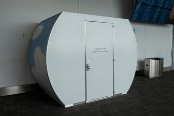 Lactation pod at Toronto Pearson airport terminal, it is a nursing suite that provides privacy for...