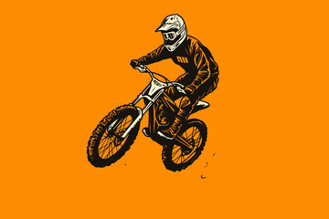 Fototapeta na wymiar Doodle inspired Freestyle rider, cartoon sticker, sketch, vector, Illustration