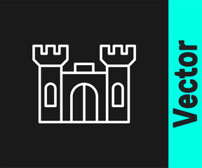White line Castle icon isolated on black background. Vector