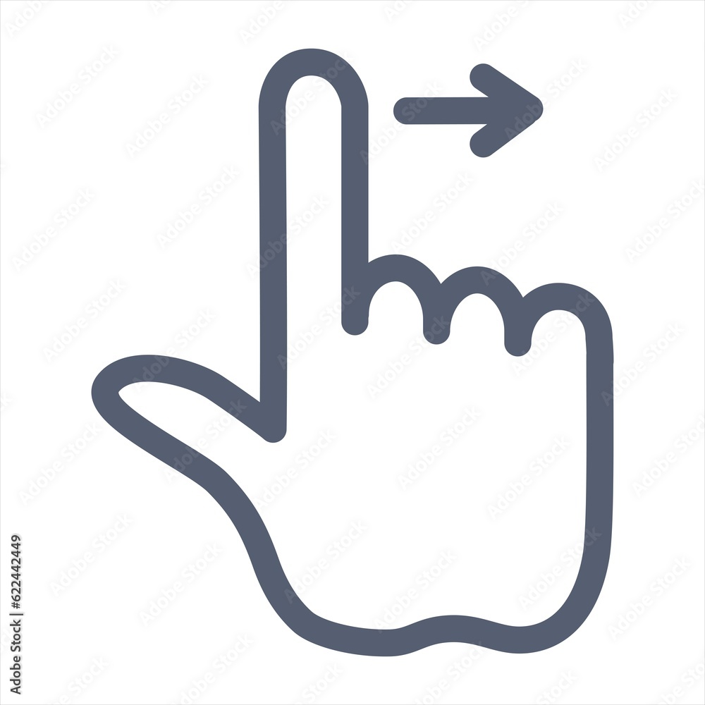 Poster Touchscreen gesture line icon. Slide right arrow sign. Swipe action symbol. Quality design element. Linear style touchscreen gesture icon. Editable stroke. Vector