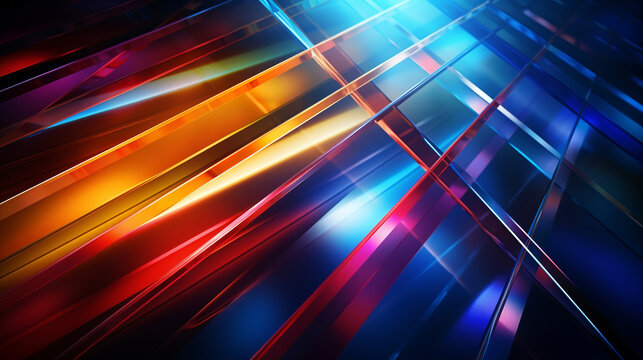 abstract rainbow spectrum glowing paralel lines on dark background, generative, ai