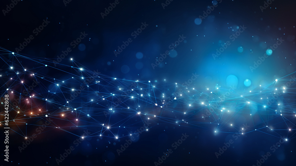 Sticker blue abstract background with a network grid and particles connected as technology computer data gra