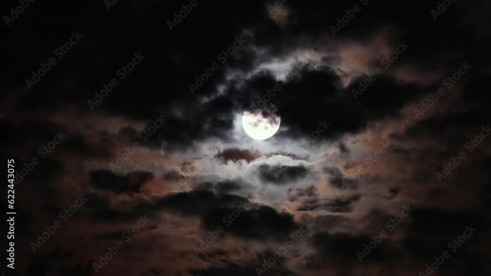 Wall mural full moon on a dark cloudy night with clouds flying in front of the moon like in thrillers and horro