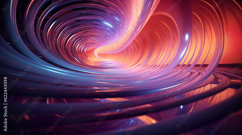 Wall mural abstract colorful spectrum background with waves and 3d glowing glass shapes as abstraction backdrop