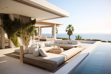 Obraz premium luxury resort hotel with pool, generative ai