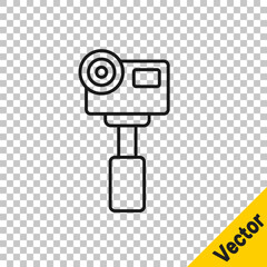 Black line Action extreme camera icon isolated on transparent background. Video camera equipment for filming extreme sports. Vector