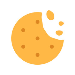 Flat round cracker with chips, missing bite isolated on white background. Salted crunchy meal sign or logo design. Yellow baked wheat dessert with crumb. Crispy broken cookie vector illustration.