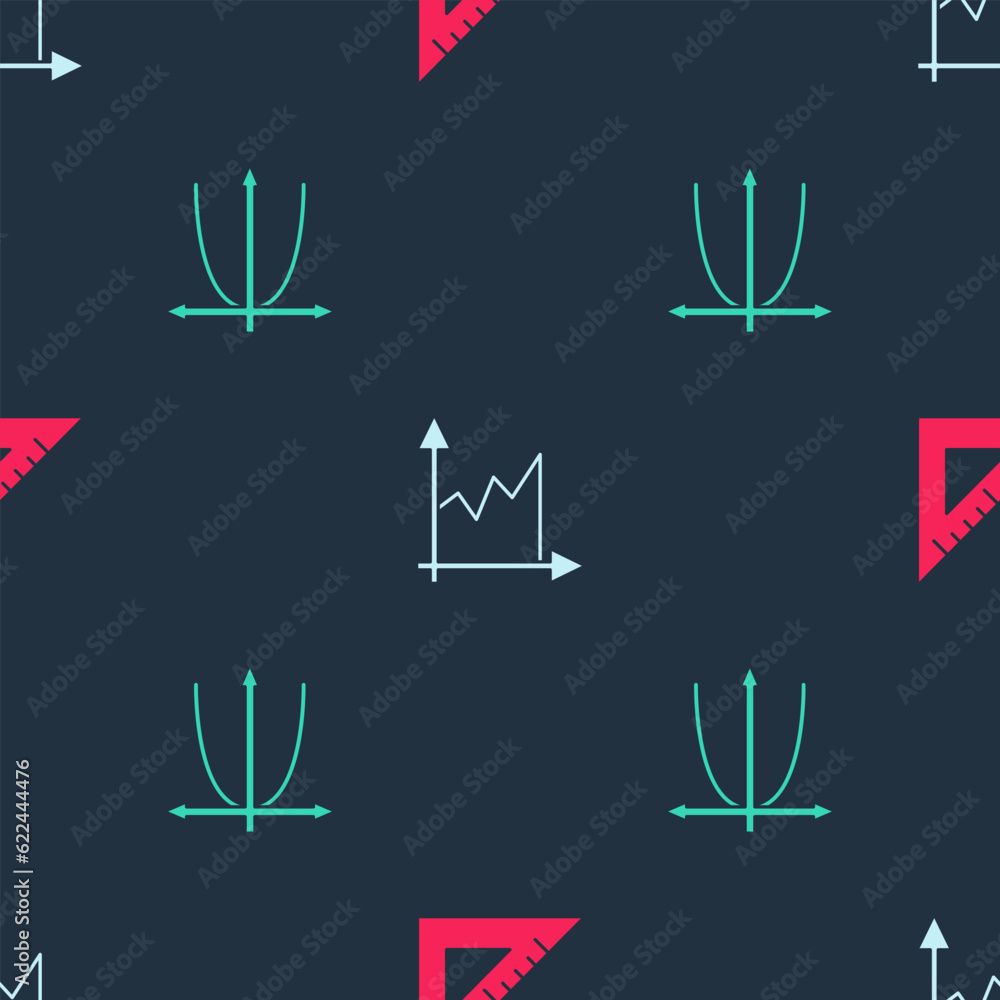 Poster set triangular ruler, graph, schedule, chart, diagram and on seamless pattern. vector