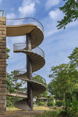 metal spiral stairs on the bridge