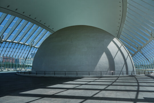 City of Arts and Sciences: Hemisferic - splendid Laserium, Planetarium and IMAX cinema (Designed by Santiago Calatrava). It has the shape of an eye. VALENCIA, SPAIN. APRIL 17, 2023.