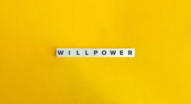 Willpower Word on Block Letter Tiles on Yellow Background. Minimal Aesthetic.
