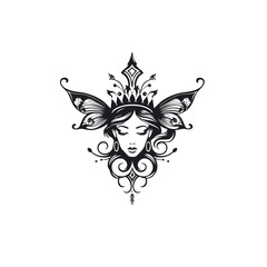 Beauty female portrait illustration, black and white.