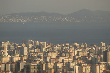 city skyline at sunset