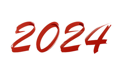 Happy New Year 2024. Numbers of 2024 drawn in red ink. Transparent PNG. Generative AI 