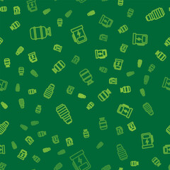 Set line Propane gas tank, LED light bulb and Electric car charging station on seamless pattern. Vector
