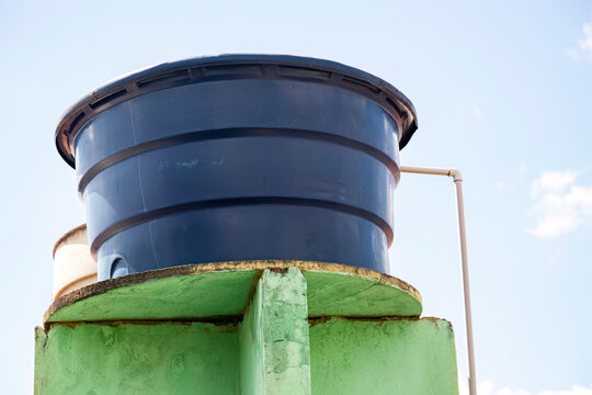 Blue plastic water tank