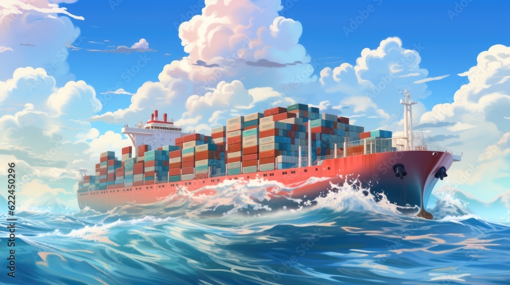 Aufkleber a large cargo ship in the middle of the ocean. generative ai image.