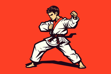Fototapeta na wymiar Doodle inspired Taekwondo fighter, cartoon sticker, sketch, vector, Illustration