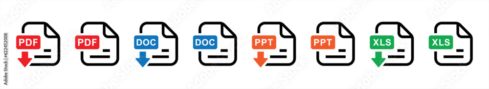 Poster file format extensions icon set in line style. document file type format simple black style symbol s