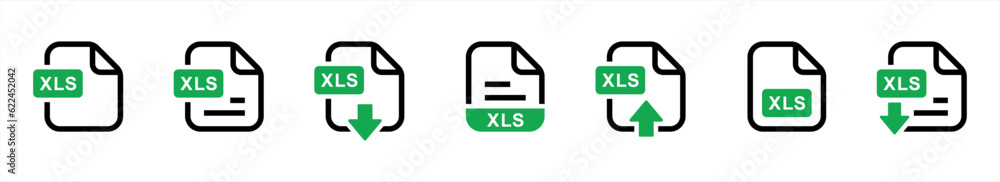 Poster xls file format icon set in line style. format information, document text, xls file download, text d
