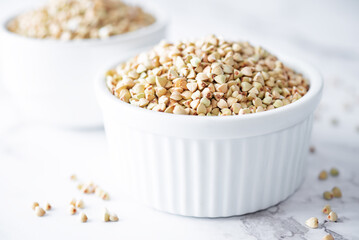 Dried Green Buckwheat porridge in a bowl