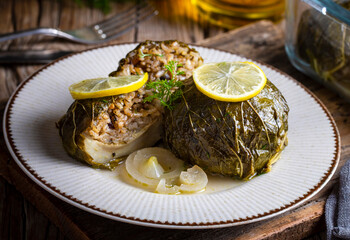 Traditional Turkish food; stuffed artichokes, stuffed artichokes. Turkish name; enginar canaginda sarma - dolma