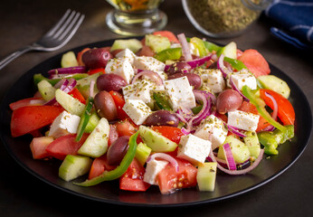 Traditional Greek salad served with feta cheese.