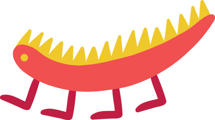 A stunning funny character with a snail smiling face with legs. Hand-drawn illustration in retro style