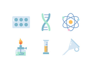 Set of Science and Chemical Elements Flat Icon Part 3, Vector Illustration Isolated.