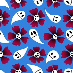 Autumn floral seamless Halloween skulls flower pattern for wrapping paper and fabrics and kids clothes print