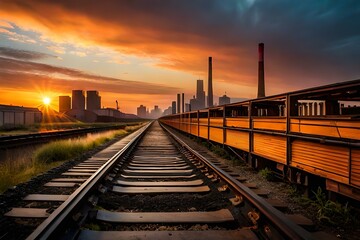 Fototapeta na wymiar railway bridge at sunset generated by AI technology 