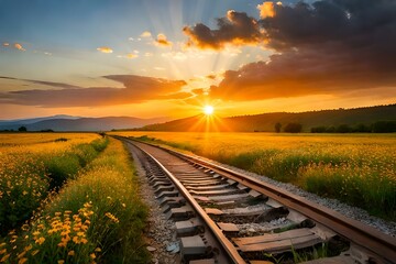 railway in the sunsetgenerated by AI technology
